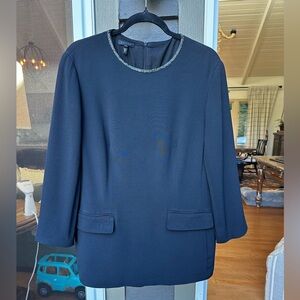 Escada Black Jewel Neckline‎ Long Sleeve Blouse Size Large/ 42
